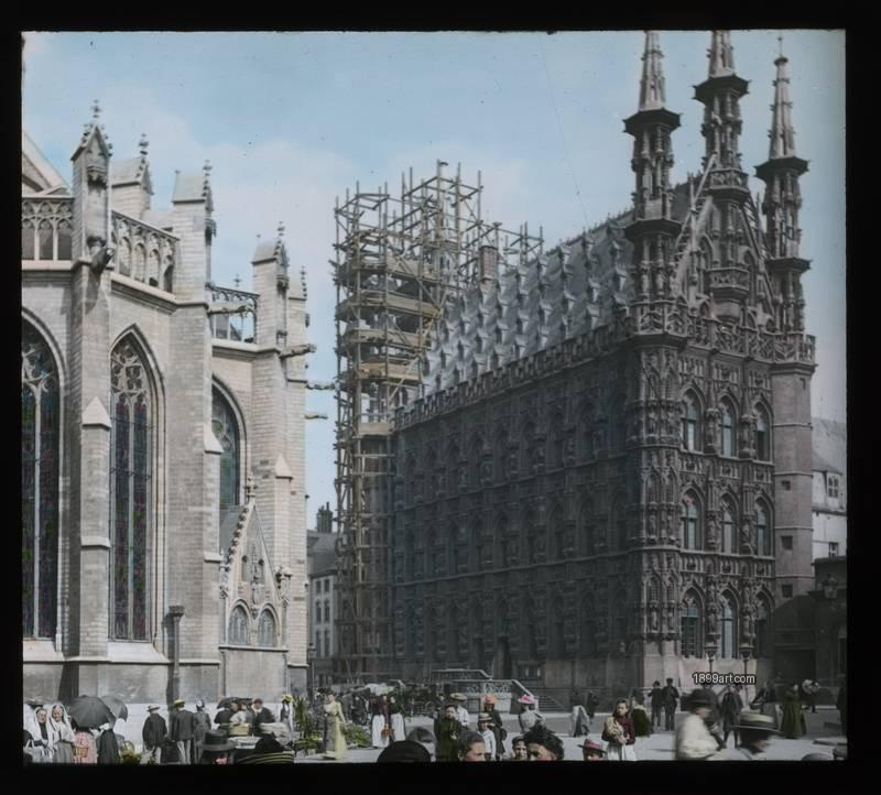 1899art Belgium Leuven Town Hall Under Construction Bw C1900 Handcolored 1900s 1899art. Historical photograph from the 1899art Archive.