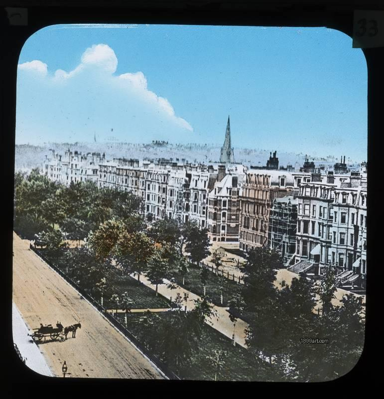 1899art Boston Commonwealth Avenue Back Bay Hand Colored Glass Slide Handcolored 1890s 1899art. Historical photograph from the 1899art Archive.