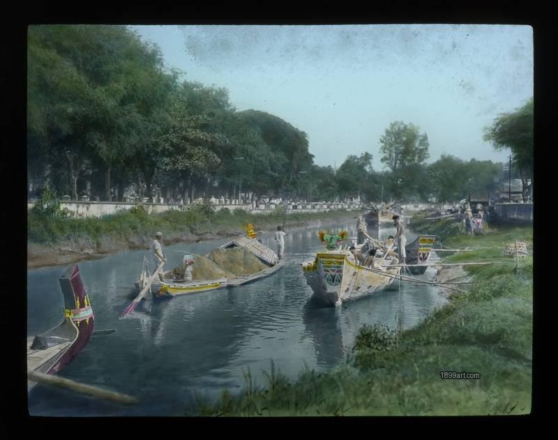 1899art Burma River Boats Agricultural Transport C1900 Handcolored 1900s 1899art. Historical photograph from the 1899art Archive.
