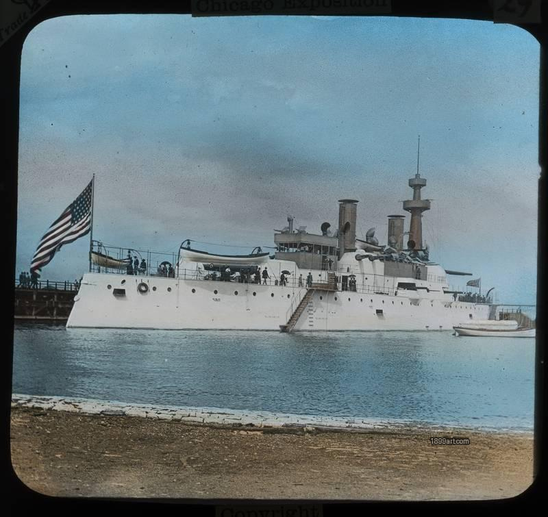 1899art Chicago Worlds Columbian Exposition Us Navy Warship Hand Colored Glass Slide 1893 Handcolored 1900s 1899art. Historical photograph from the 1899art Archive.