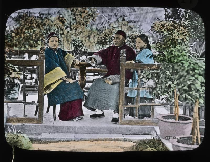 1899art China Mandarin Family Garden View Hand Colored Glass Slide Handcolored 1900s 1899art. Historical photograph from the 1899art Archive.