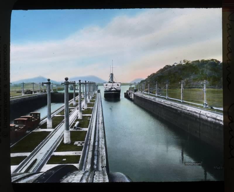 1899art Emperess of France in Panama Canal Handcolored 1900s 1899art. Historical photograph from the 1899art Archive.