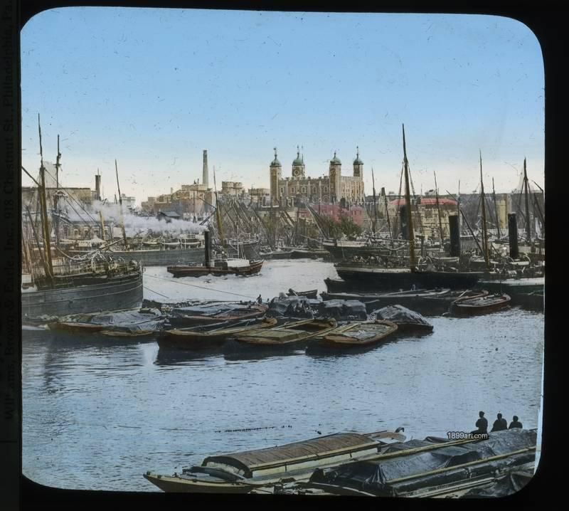1899art England London Tower of London Thames View Handcolored Glass Slide C1900 Handcolored 1900s 1899art. Historical photograph from the 1899art Archive.
