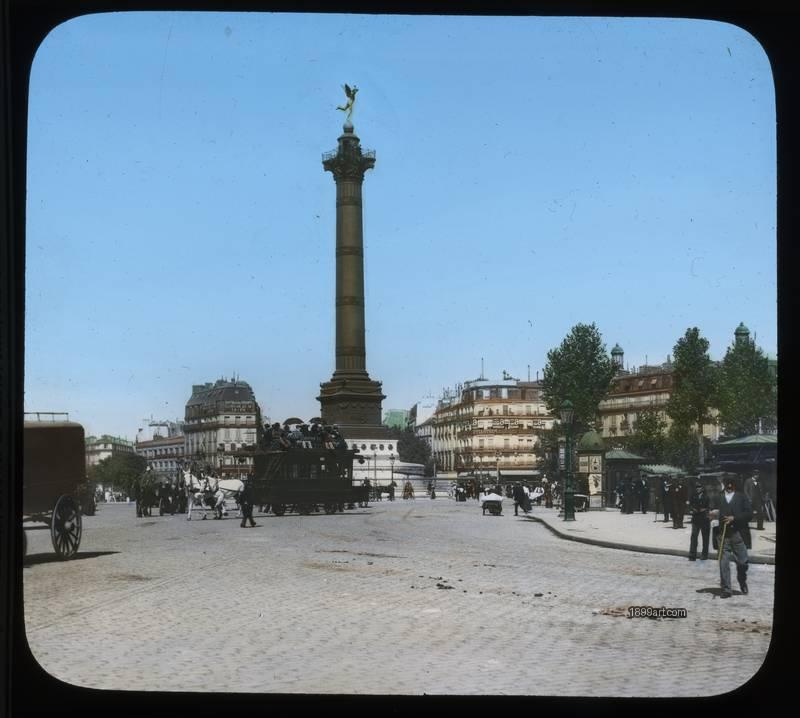 1899art France Paris Place De La Bastille Column Handcolored Glass Slide C1900 Handcolored 1900s 1899art. Historical photograph from the 1899art Archive.
