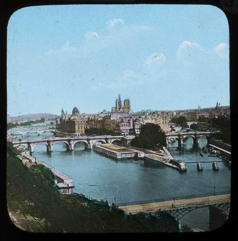 1899art France Paris Seine Ile De La Cite Pont Neuf Notre Dame View Hand Colored Glass Slide Handcolored 1900s 1899art. Historical photograph from the 1899art Archive.