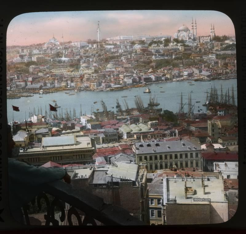 1899art From Galata Tower over Golden Horn To Stamboul Handcolored 1900s 1899art. Historical photograph from the 1899art Archive.