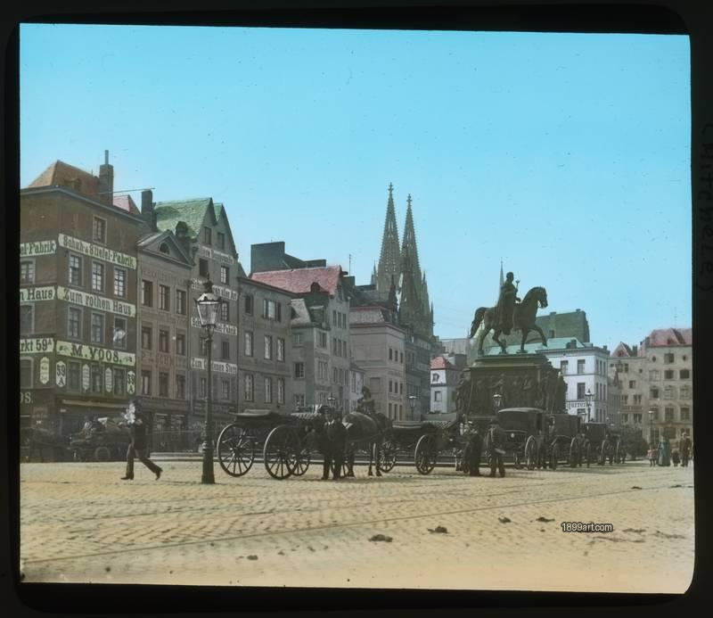 1899art Germany Cologne Heumarkt Haymarket Historic Square Handcolored Magic Lantern Slide C1900 Handcolored 1900s 1899art. Historical photograph from the 1899art Archive.