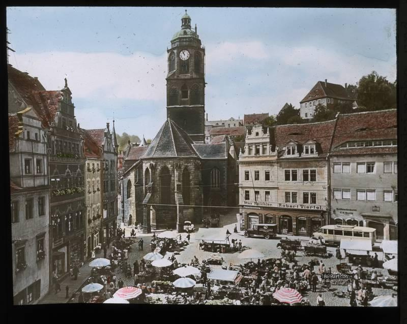 1899art Germany Meissen Frauenkirche Market Square Handcolored 1900s 1899art. Historical photograph from the 1899art Archive.