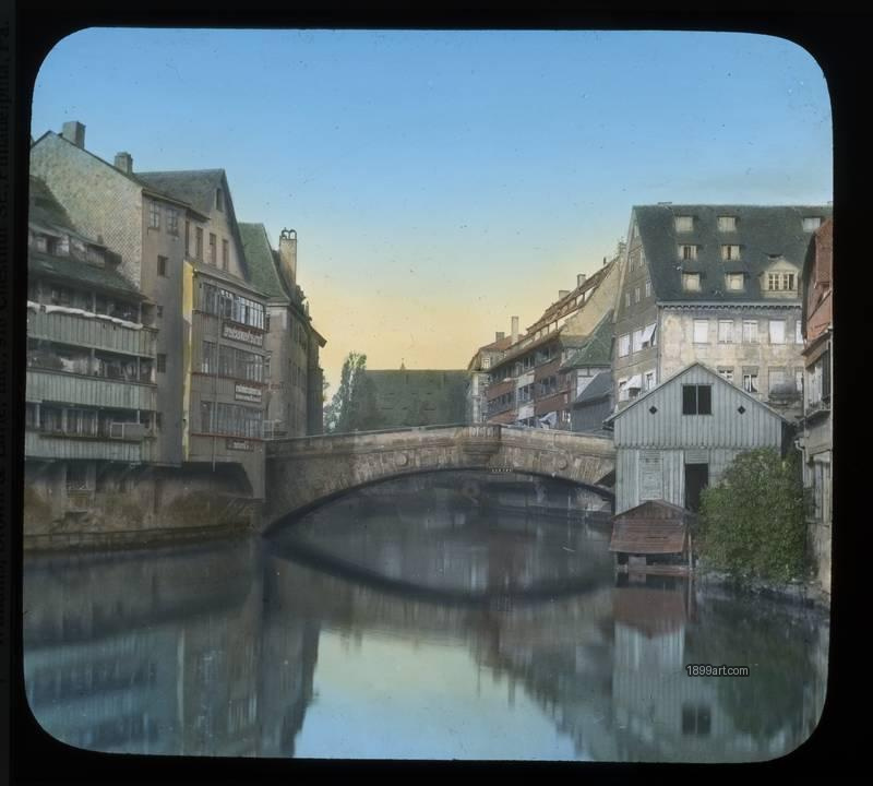 1899art Germany Nuremberg Fleischbruecke City View Handcolored Glassdia C1900 Handcolored 1900s 1899art. Historical photograph from the 1899art Archive.