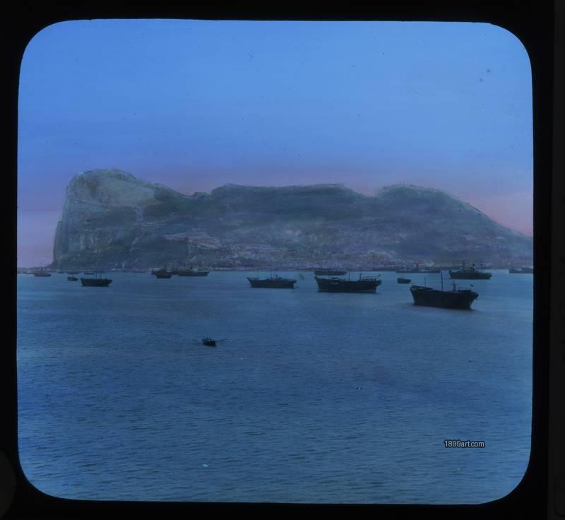 1899art Gibraltar Dawn Seascape Handcolored Glass Slide C1900 Handcolored 1900s 1899art. Historical photograph from the 1899art Archive.