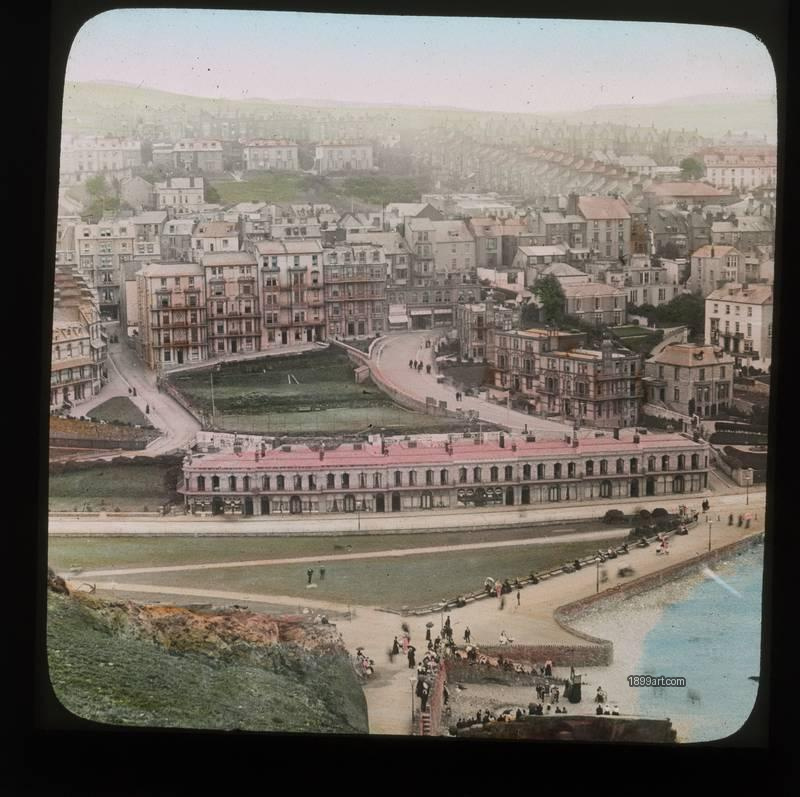 1899art Ilfracombe Capstone Parade View over Town Hand Colored Glass Slide Handcolored 1890s 1899art. Historical photograph from the 1899art Archive.
