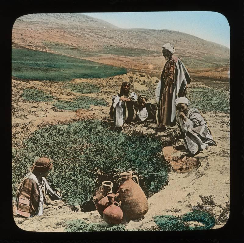 1899art Israel Jacobs Well Shechem View Hand Colored Glass Slide Handcolored 1890s 1899art. Historical photograph from the 1899art Archive.