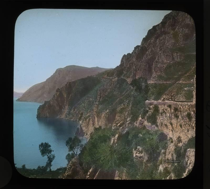1899art Italy Amalfi Drive Cliffside Handcolored Glassdia C1900 Handcolored 1900s 1899art. Historical photograph from the 1899art Archive.
