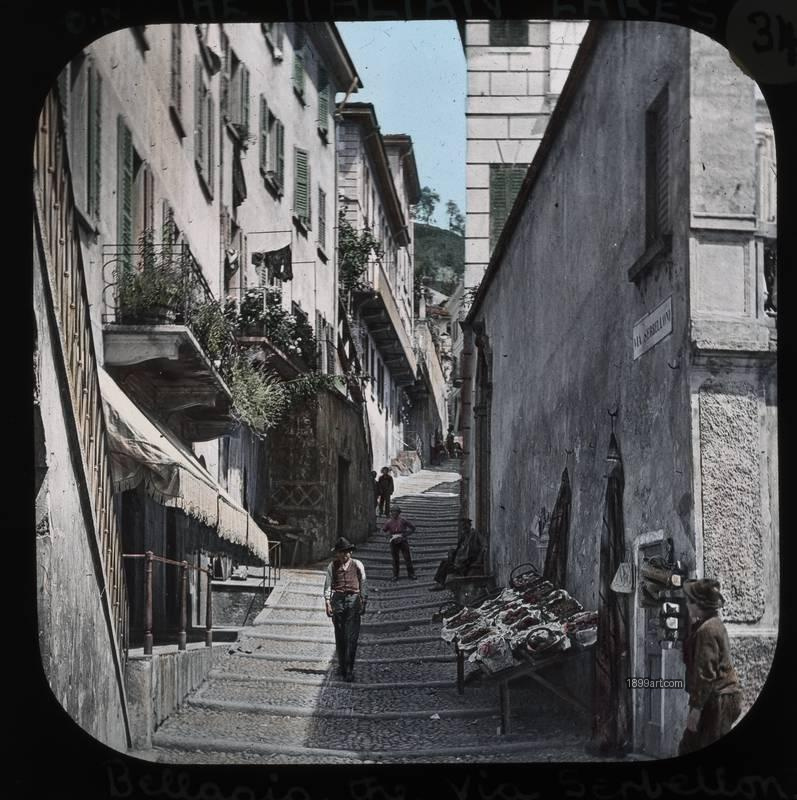 1899art Italy Bellagio the Via Serbellon the Italian Lakes Handcolored 1900s 1899art. Historical photograph from the 1899art Archive.