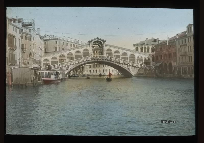 1899art Italy Venice Ponte Di Rialto Grand Canal View Hand Colored Glass Slide Handcolored 1900s 1899art. Historical photograph from the 1899art Archive.
