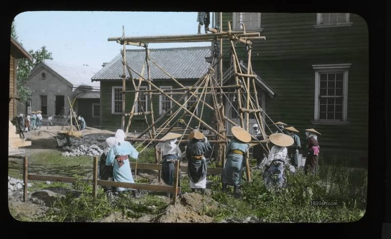 1899art Japan Community School Construction Handcolored 1910s 1899art. Historical photograph from the 1899art Archive.