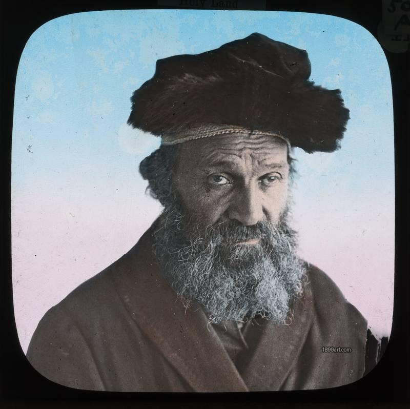 1899art Jerusalem Jewish Man Portrait Hand Colored Glass Slide Handcolored 1890s 1899art. Historical photograph from the 1899art Archive.
