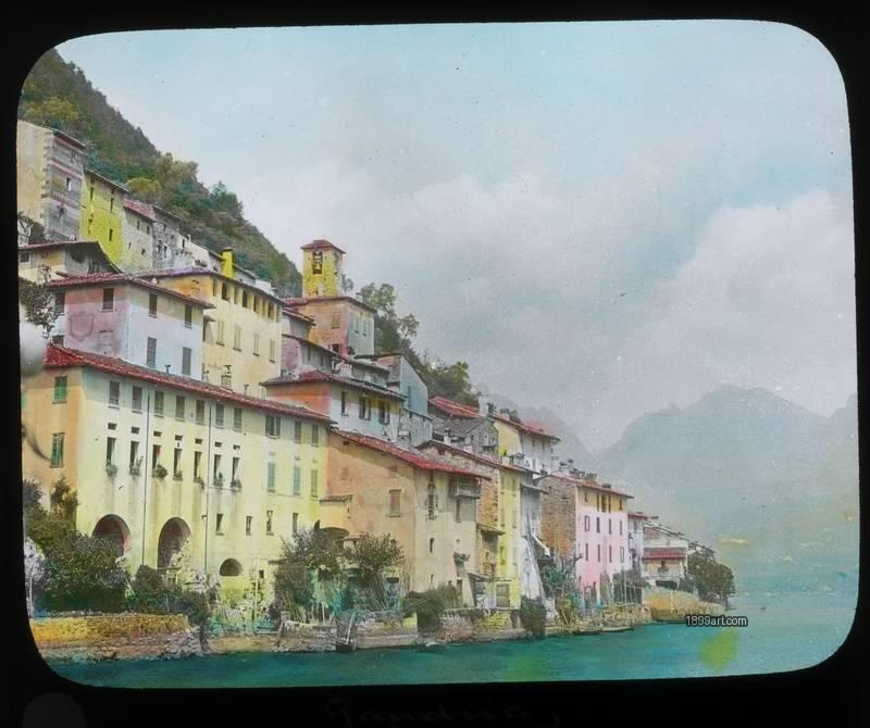 1899art Lugano Gandria From Steamer Handcolored 1900s 1899art. Historical photograph from the 1899art Archive.