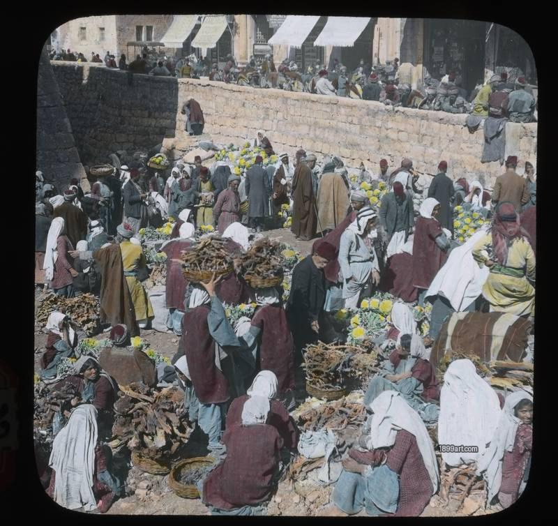 1899art Market in Front of Davids Tower Jerusalem A34 Handcolored 1900s 1899art. Historical photograph from the 1899art Archive.
