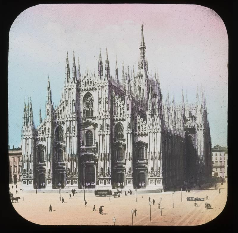 1899art Milan Cathedral View Piazza Del Duomo Hand Colored Glass Slide 1900 Handcolored 1900s 1899art. Historical photograph from the 1899art Archive.