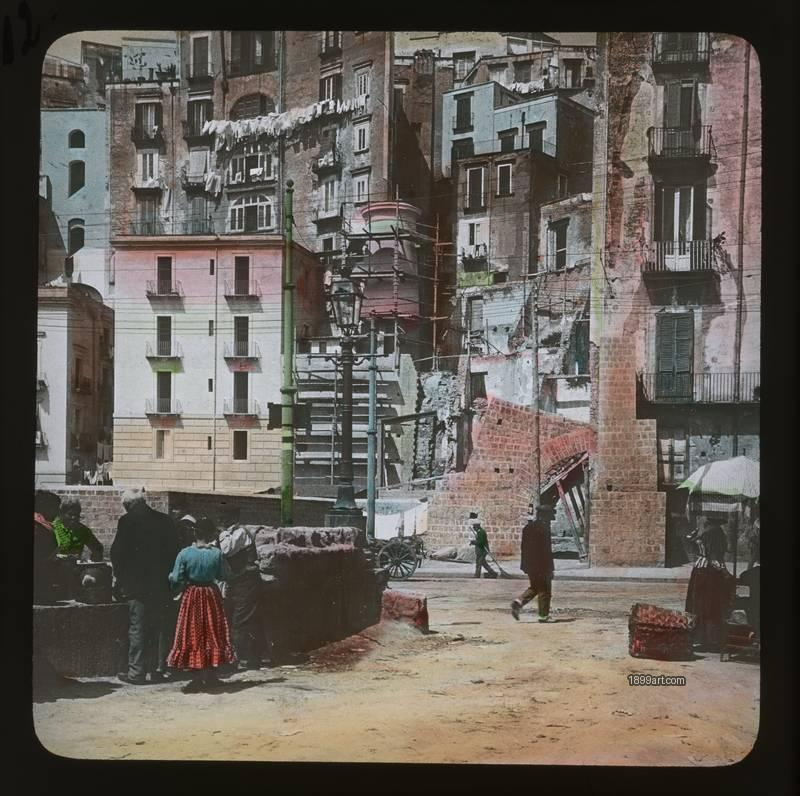 1899art Naples Santa Lucia Alley View Hand Colored Glass Slide Handcolored 1900s 1899art. Historical photograph from the 1899art Archive.