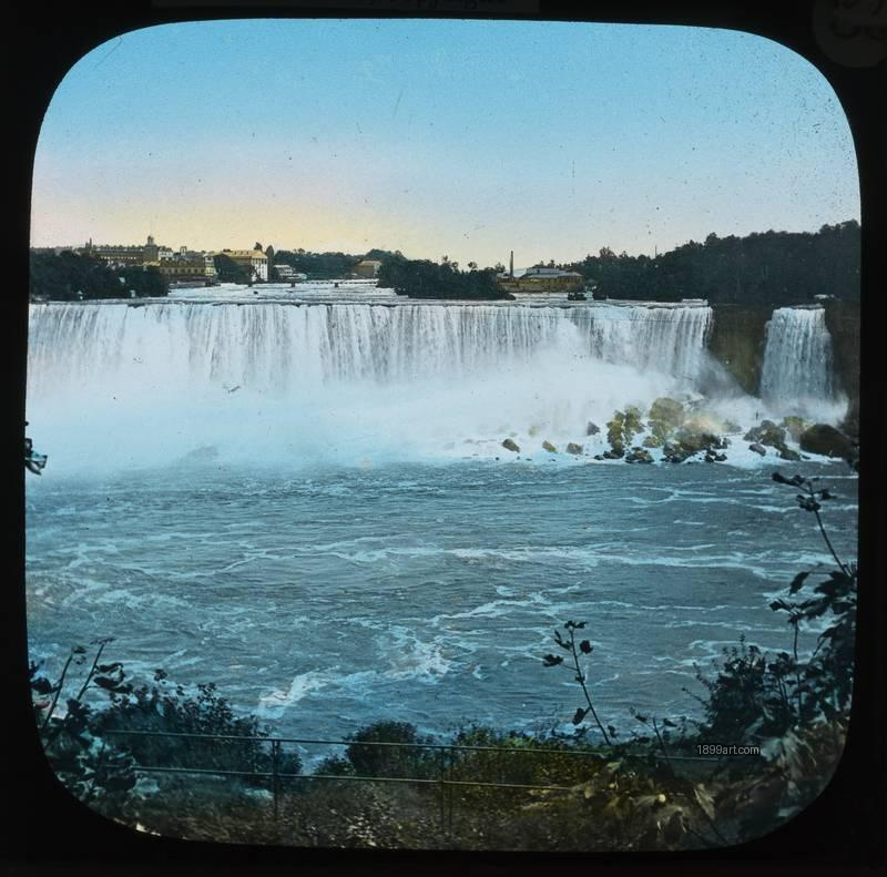 1899art Niagara Falls American Falls Bridal Veil Falls View Hand Colored Glass Slide Handcolored 1900s 1899art. Historical photograph from the 1899art Archive.