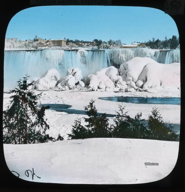 1899art Niagara Falls American Falls Winter Ice Hand Colored Glass Slide Handcolored 1900s 1899art. Historical photograph from the 1899art Archive.