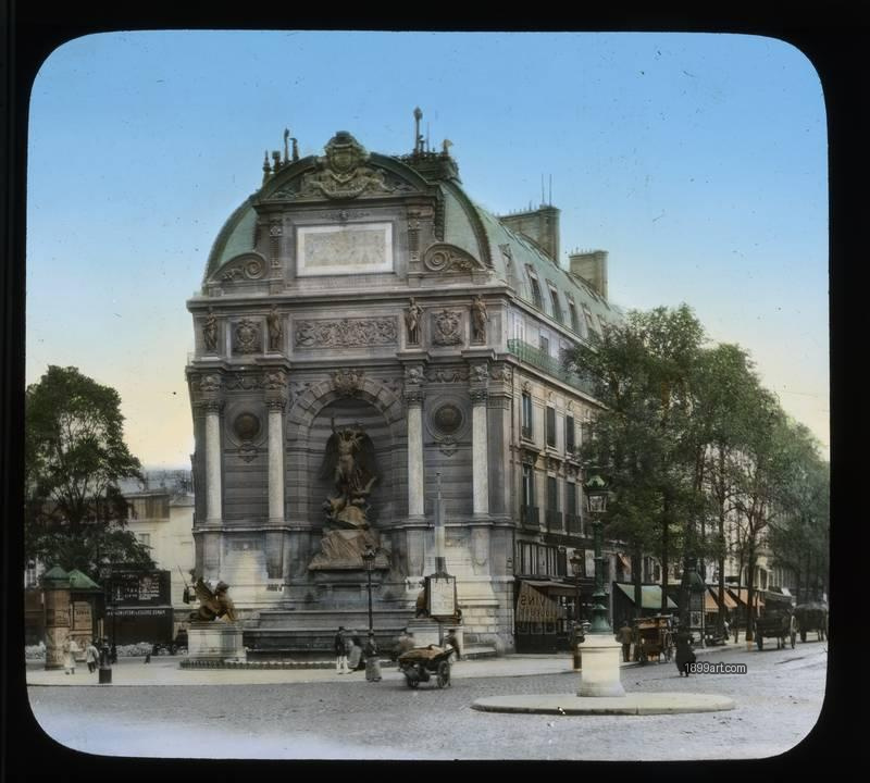 1899art Paris Fountain of St Michael Handcolored 1900s 1899art. Historical photograph from the 1899art Archive.