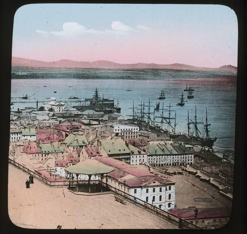 1899art Quebec City Harbor Champlain Market View Hand Colored Glass Slide Handcolored 1900s 1899art. Historical photograph from the 1899art Archive.