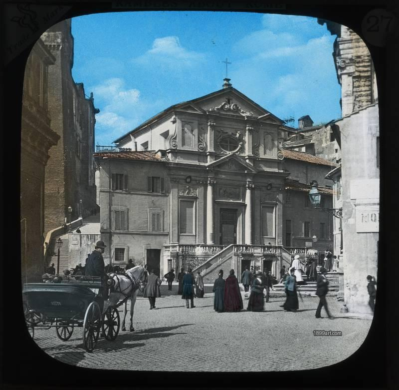 1899art Rome Santa Maria in Trivio Trevi District Hand Colored Glass Slide Handcolored 1900s 1899art. Historical photograph from the 1899art Archive.