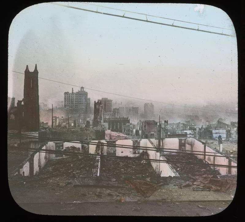 1899art San Francisco Chinatown Site of Fire Edinburgh Hotel C1906 Handcolored 1900s 1899art. Historical photograph from the 1899art Archive.