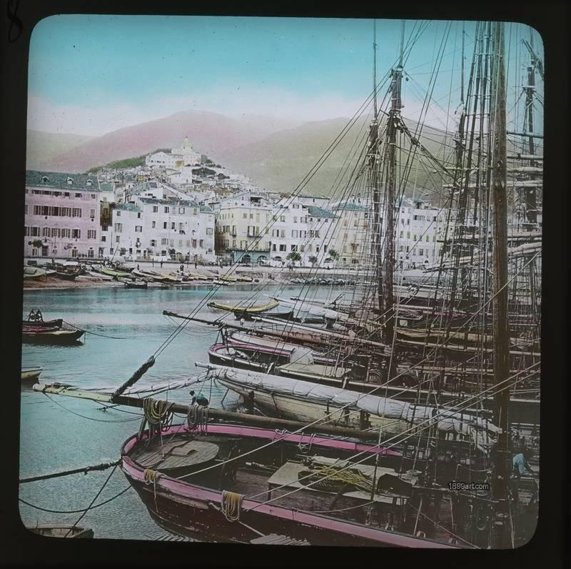 1899art Sanremo Port View Hand Colored Glass Slide Handcolored 1900s 1899art. Historical photograph from the 1899art Archive.
