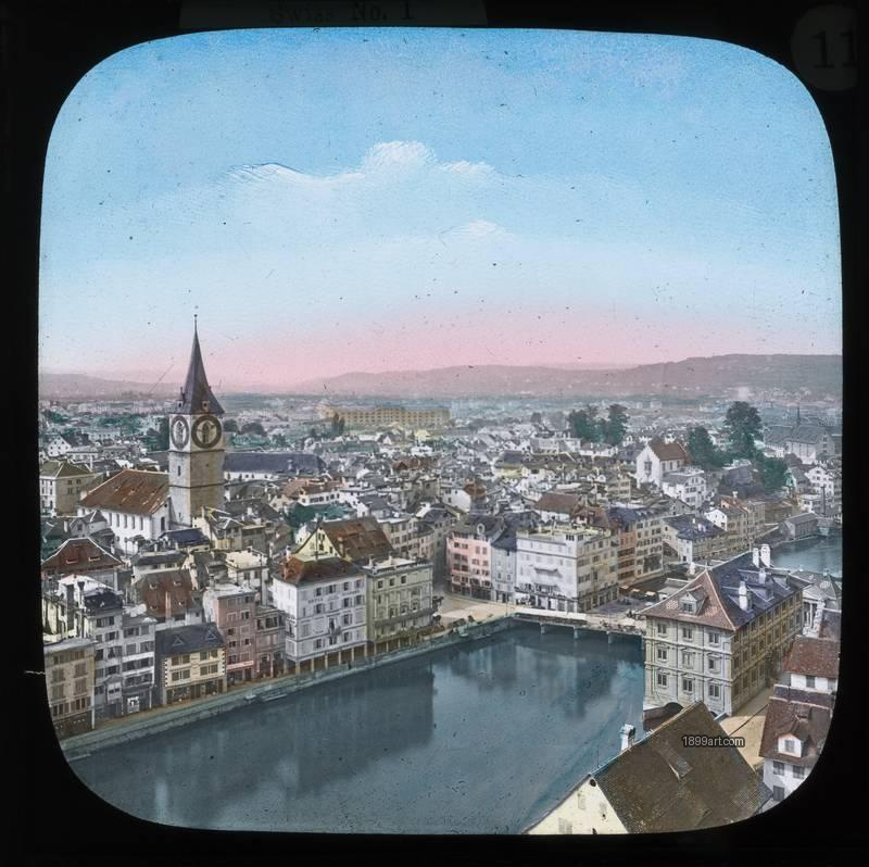 1899art Schweiz See Mit Stadt Handcolored 1900s 1899art. Historical photograph from the 1899art Archive.