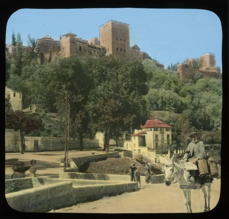 1899art Spain Granada Alhambra Towers View Handcolored Glass Slide C1900 Handcolored 1900s 1899art. Historical photograph from the 1899art Archive.