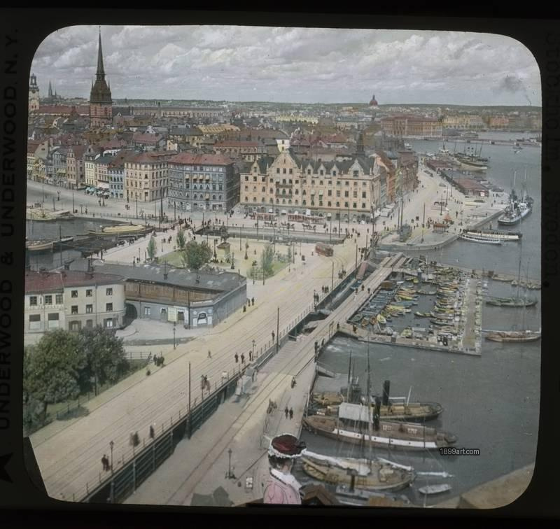 1899art Stockholm Sweden Palaces Homes Churches Busy Streets of Beautyful Stockholm Sweden Handcolored 1900s 1899art. Historical photograph from the 1899art Archive.