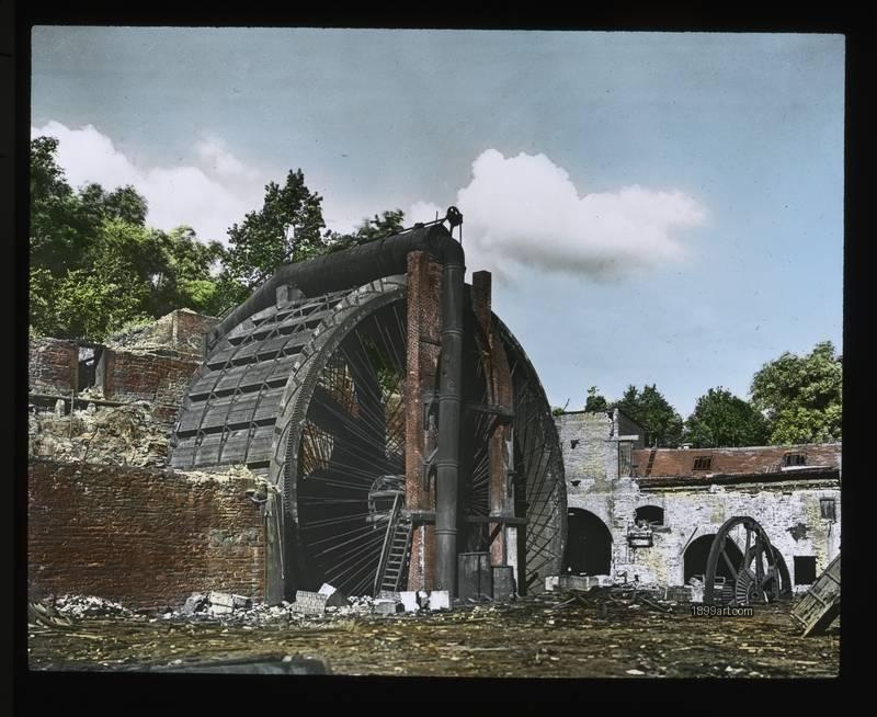 1899art Troy New York Burden Iron Works Large Overshot Water Wheel Abandoned Handcolored 1910s 1899art. Historical photograph from the 1899art Archive.