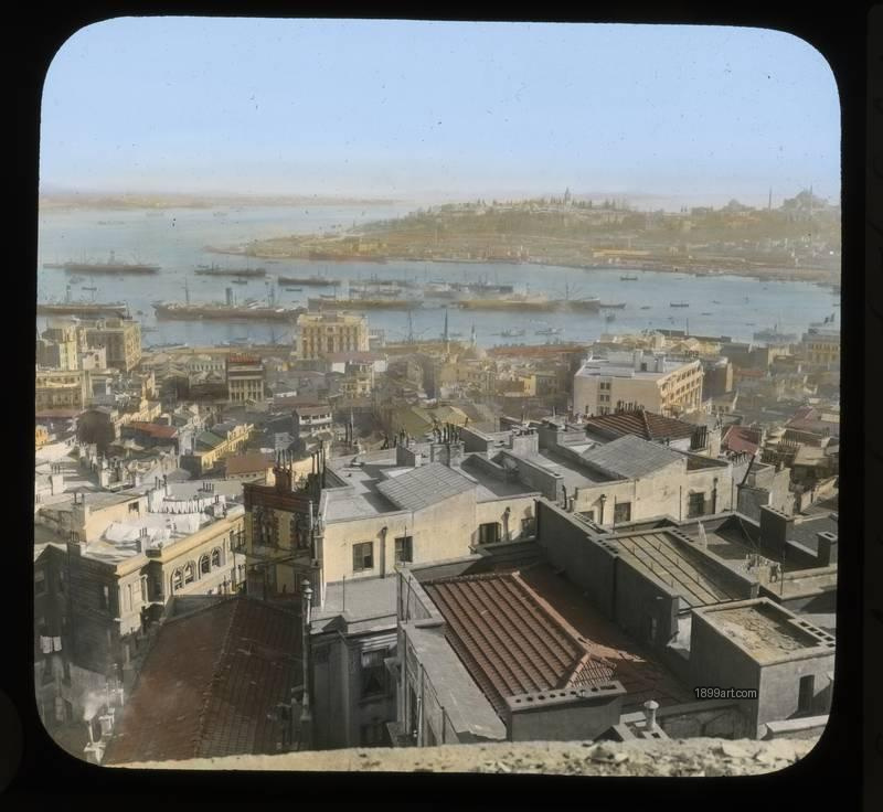1899art Turkey Istanbul Galata Tower View Handcolored Glass Slide C1900 Handcolored 1900s 1899art. Historical photograph from the 1899art Archive.
