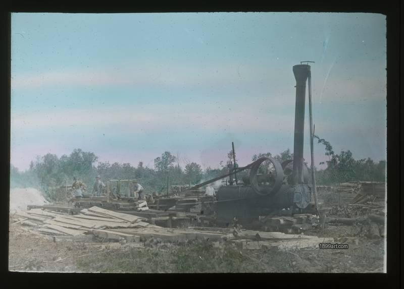 1899art Usa Portable Sawmill Logging Camp Handcolored 1900s 1899art. Historical photograph from the 1899art Archive.