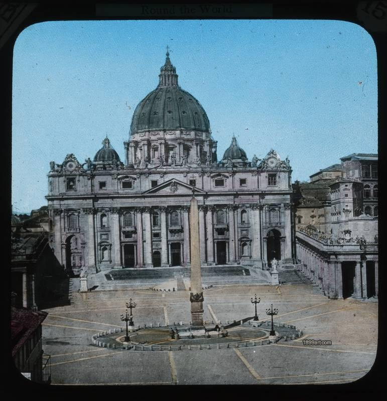 1899art Vatican City St Peters Basilica St Peters Square Obelisk Hand Colored Glass Slide Handcolored 1890s 1899art. Historical photograph from the 1899art Archive.