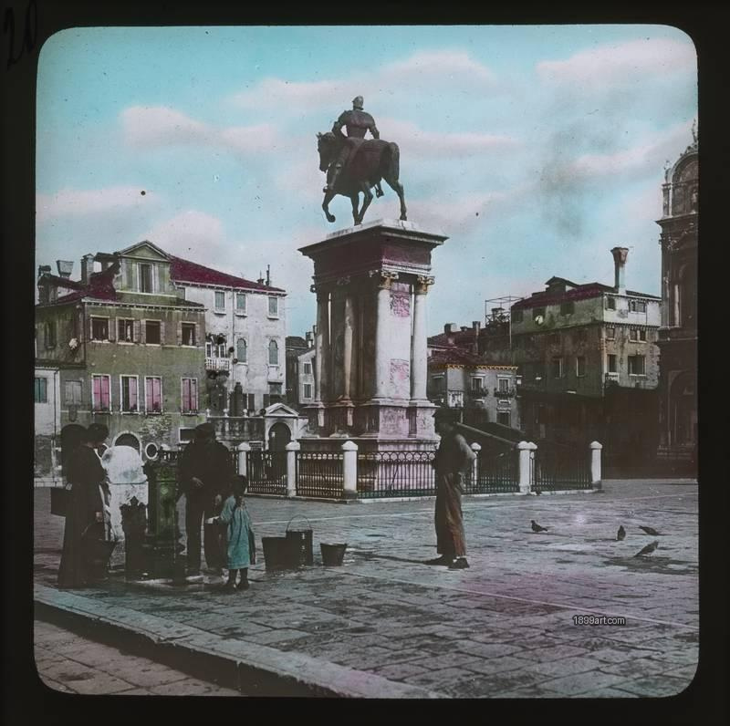1899art Venice Colleoni Monument Campo Santi Giovanni E Paolo View Hand Colored Glass Slide Handcolored 1900s 1899art. Historical photograph from the 1899art Archive.