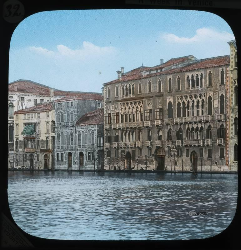 1899art Venice Grand Canal Palazzo Pisani Moretta Hand Colored Glass Slide Handcolored 1890s 1899art. Historical photograph from the 1899art Archive.
