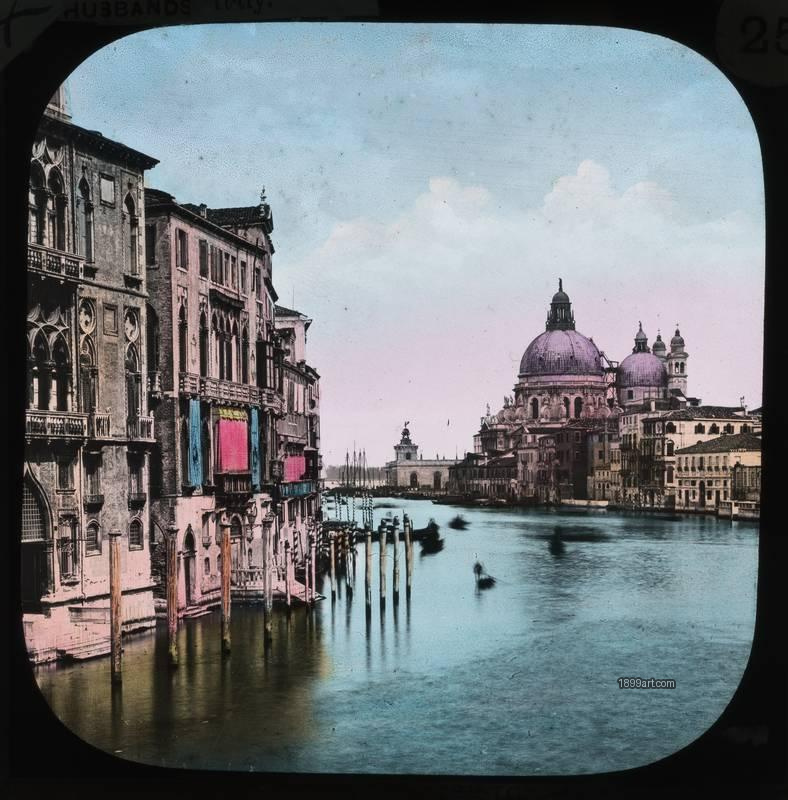 1899art Venice Grand Canal Santa Maria Della Salute View Hand Colored Glass Slide Handcolored 1900s 1899art. Historical photograph from the 1899art Archive.