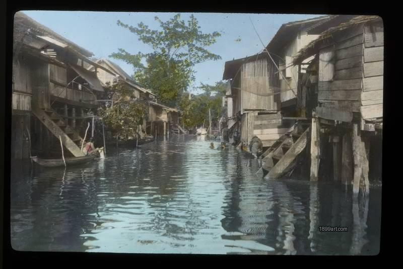 1899art Westjava Kali Typical Canal City Handcolored C1900 Handcolored 1900s 1899art. Historical photograph from the 1899art Archive.