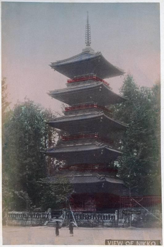 1899art Japan View of Nikko – Five-Story Pagoda, c. 1890 Handcolored 1899art. Historical photograph from the 1899art Archive.