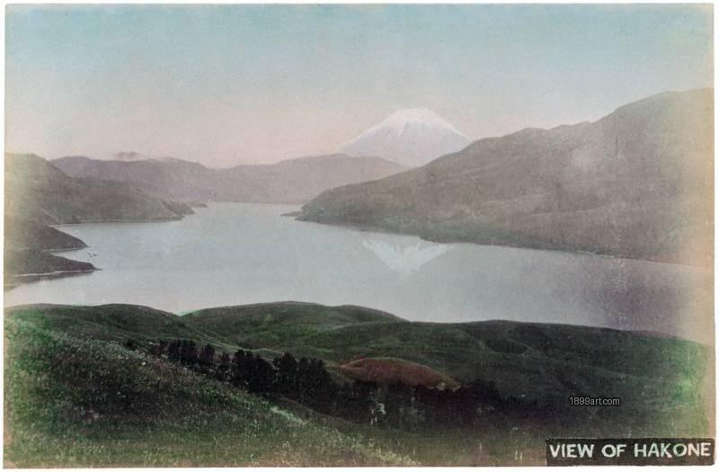 1899art Japan View of Hakone (Lake Ashi and Mount Fuji), c. 1890 Handcolored 1899art. Historical photograph from the 1899art Archive.