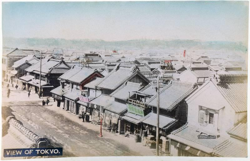 1899art Japan View of Tokyo – Traditional Townscape with Tiled Roofs, c. 1890 Handcolored 1899art. Historical photograph from the 1899art Archive.