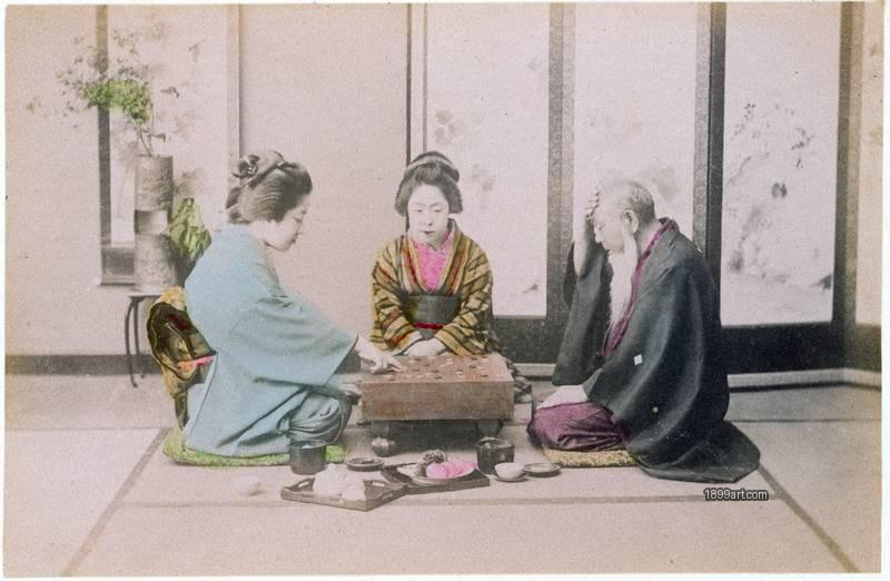 1899art Japan Playing at Go (Indoor Scene), No. B 88, c. 1890–1900 Handcolored 1899art. Historical photograph from the 1899art Archive.