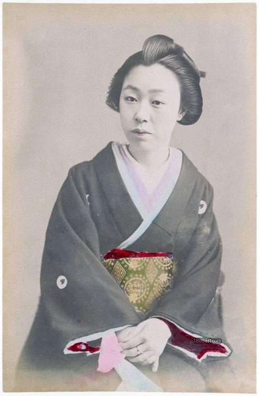 1899art Studio Portrait of a Japanese Woman in Formal Kimono Handcolored 1900s 1899art. Historical photograph from the 1899art Archive.