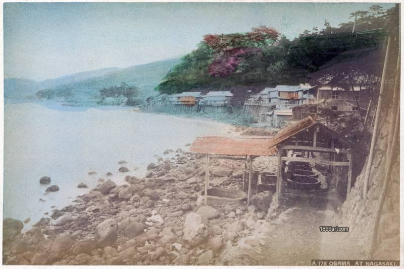 1899art Japan Obama Onsen – Coastal View, c. 1890 Handcolored 1899art. Historical photograph from the 1899art Archive.