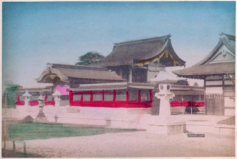 1899art Japan Shintō Shrine Buildings with Red Railings, Japan, c. 1895–1905 Handcolored 1899art. Historical photograph from the 1899art Archive.